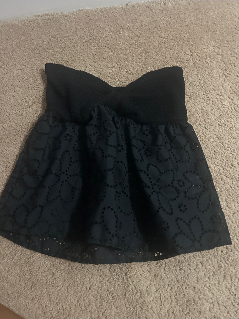 Black Strapless Eyelet Tube Top